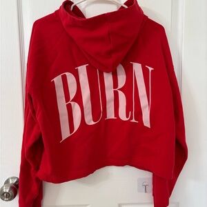 Burn Boot Camp Red Cropped Hoodie Sweatshirt with 'BURN' Graphic